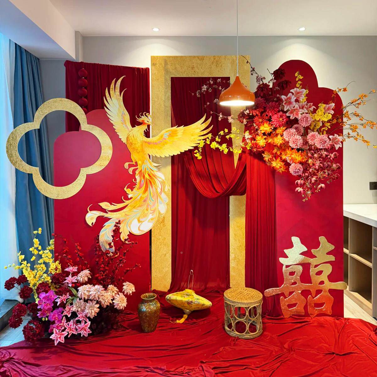 20幔26新婚房布置中式床头婚房布置喜装饰布背景墙结婚布置房婚装