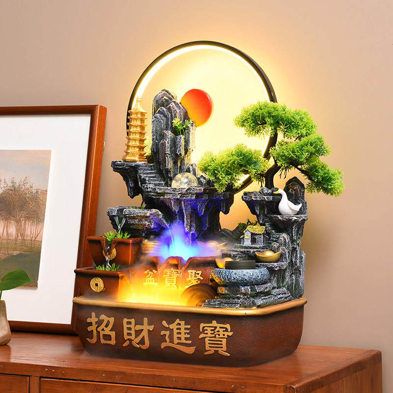 桌水面流水摆件DLL招众财循环假风山客厅玄关办公室小高级感水轮