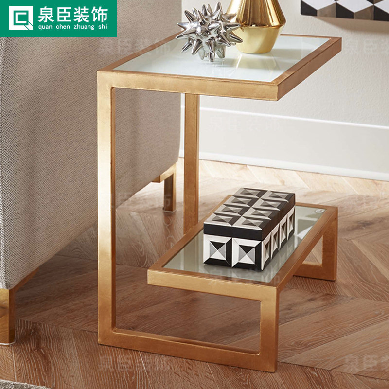 大理石岩板北欧简约边几角几铁艺小茶几客厅阳台小户型沙发边桌