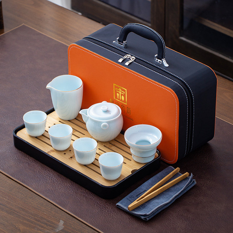 影青玉瓷旅行茶具小套装家用泡茶壶日式功夫便携式包茶杯户外茶盘