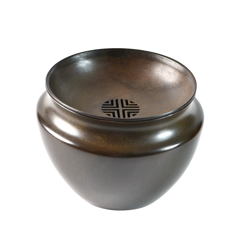 日式复古铜建水茶洗茶渣缸水盂茶盂带盖家用小杯洗水洗功夫茶配件
