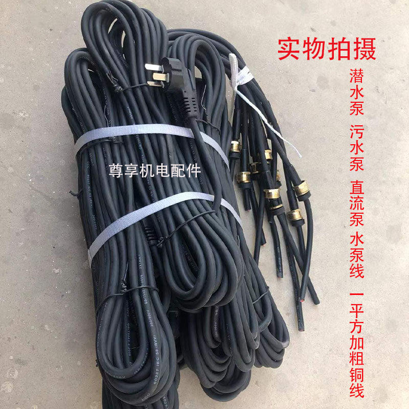 220V单相潜水泵电源线 两插三插水泵插头线铜螺母超软水泵电缆线