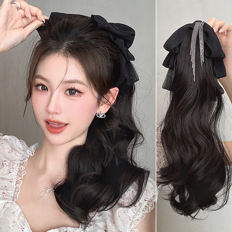 假发辫马尾女f流苏蝴蝶结抓夹假马尾微卷气质仿真发网红自然马尾