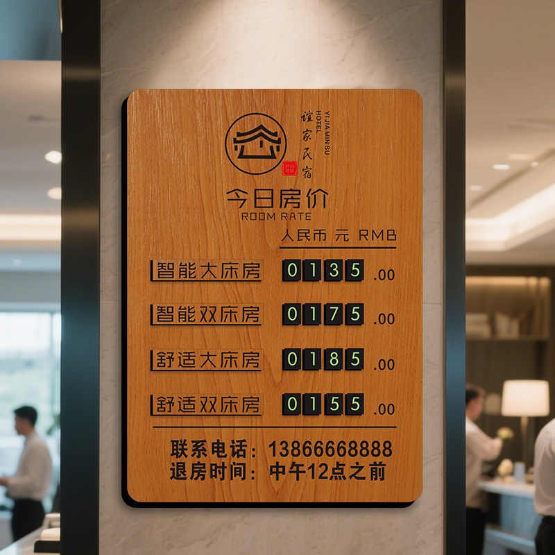 今日房价b指示牌酒店价目表价格报价牌亚克力磁吸可更换价格数字