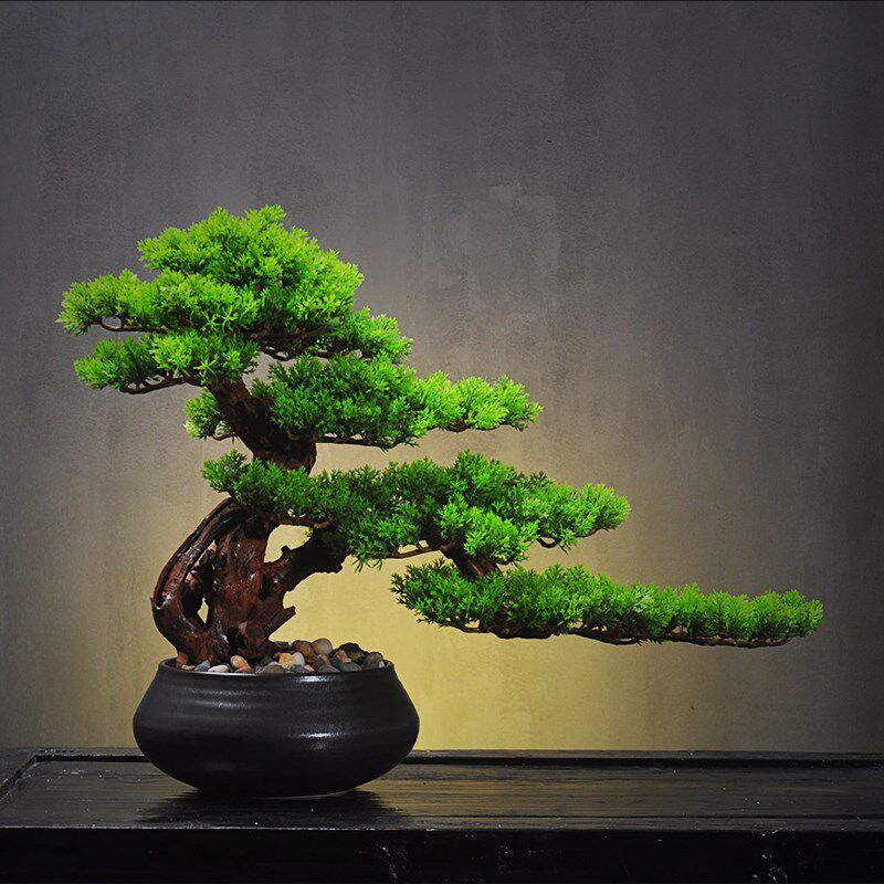 中式迎客b松绿植仿真树盆景植物客厅室内软装饰景观盆栽办公室摆