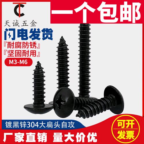 国标黑色304不锈钢十字大扁头自攻螺丝钉蘑菇头镀黑锌M3M4M5MM6mm