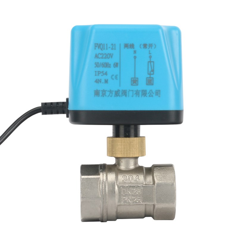 304 不锈钢电动二通球阀两线常开常闭12V24V220V电磁球阀DN20 25