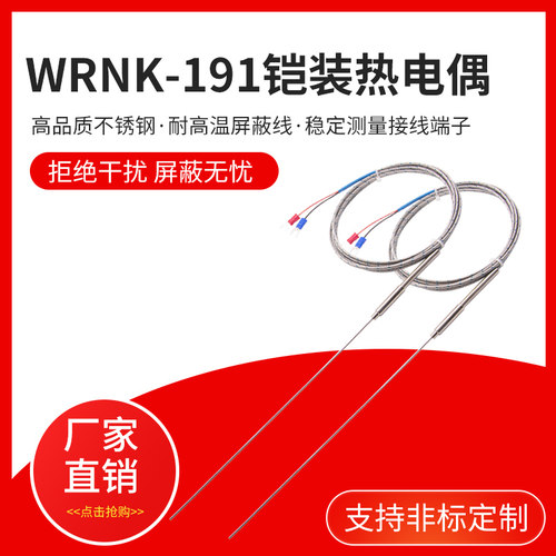 K型铠装热电偶电热偶WRNK-191可弯曲Pt100/E/J/T型温度传感器探头