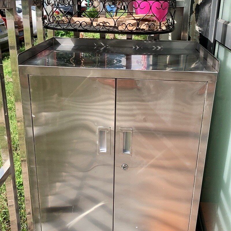 定制304不锈钢矮柜家用碗柜橱柜阳台对开门储物柜杂物收纳柜带锁
