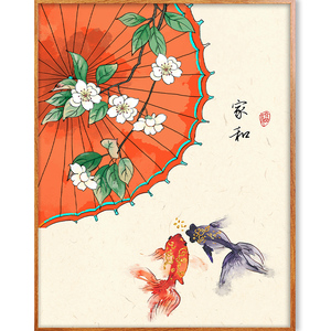 非之语 数字油画diy填充涂色新中式国风手绘三拼联客厅装饰油彩画