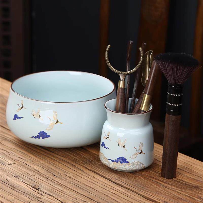 黑檀木六君子配件泡茶工具茶夹功夫茶具茶叶罐陶瓷茶洗建水茶渣缸