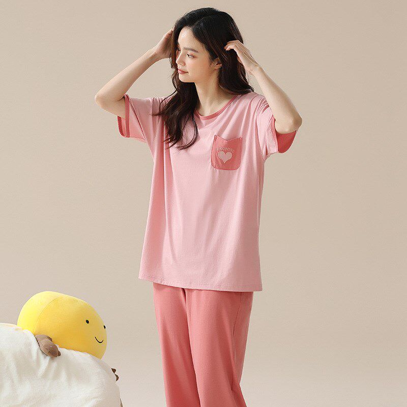 带胸垫睡衣女士夏季纯棉短袖长裤高级感可外穿全棉家居服套装女夏