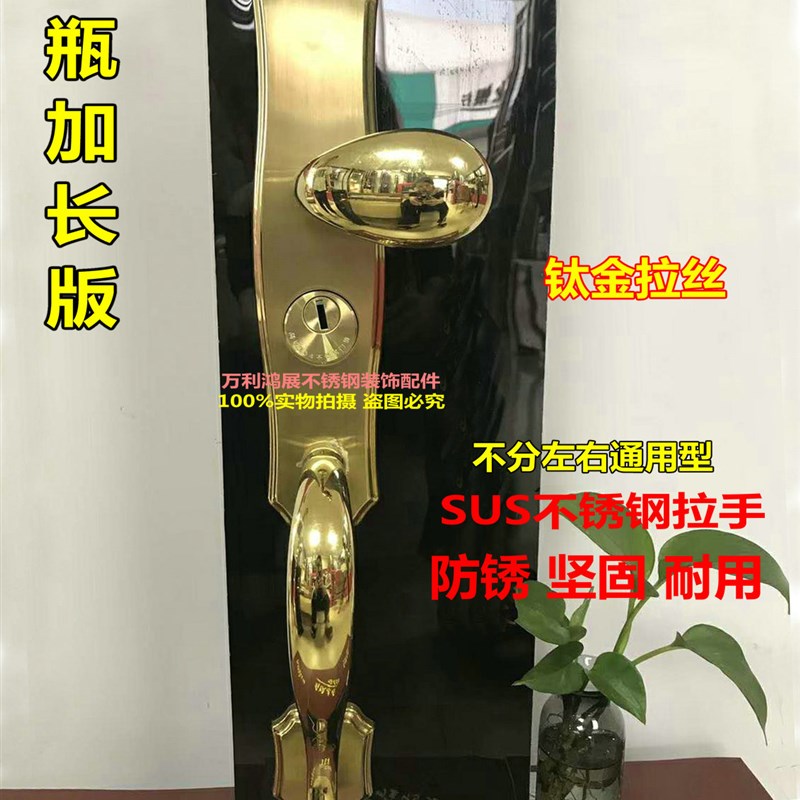 豪华防盗门把手304不锈钢大门锁花瓶加长版钛金拉手不分左右通用