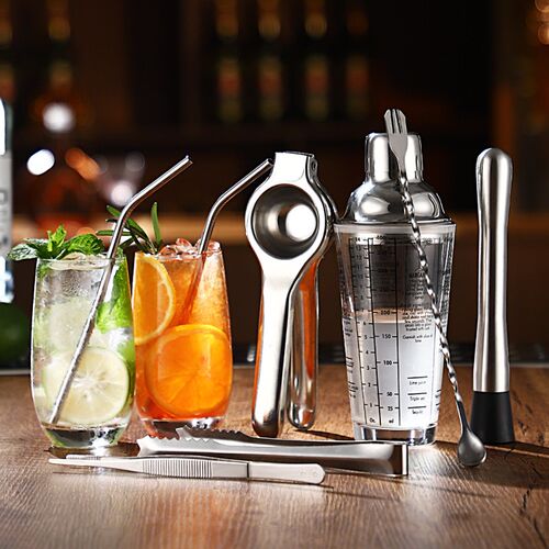 莫吉托mojito杯子冷饮柯林杯果茶调制组合玻璃鸡尾酒调酒工具套装