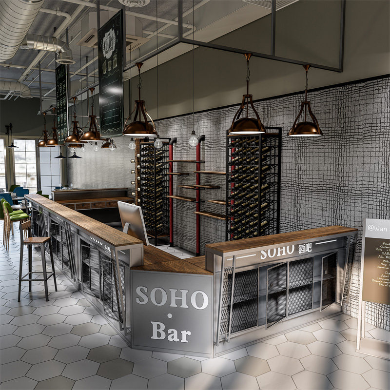 工业风吧台咖啡酒吧柜台铁艺复古餐厅饭店台球转角收银台前台店铺