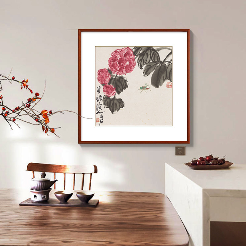 齐白石水墨荷花玄关画花鸟国画新中式客厅装饰画茶室书房饭厅挂画