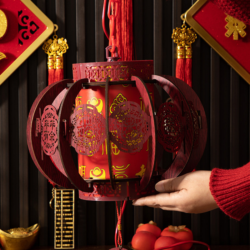 新年装饰灯笼大门口发光旋转走马灯阳台吊灯复古风酒店院diy宫灯