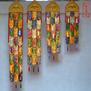 包邮民族藏式五色布艺寺院经堂墙面装饰宽24厘米佛宝幡挂帆竖幡
