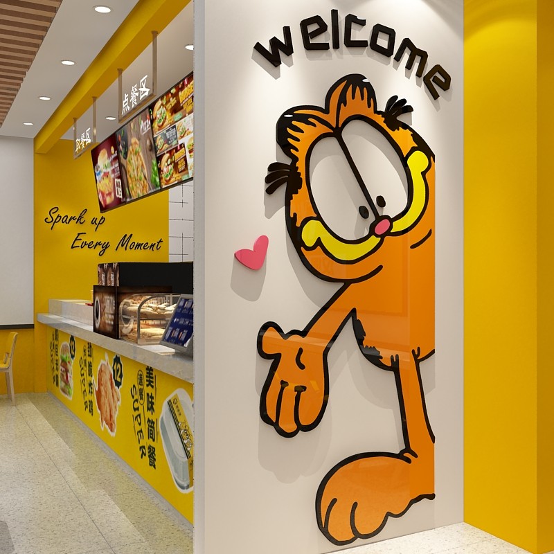 网红汉堡店墙面装饰用品炸鸡小吃馆创意个性背景墙玻璃门贴纸壁画