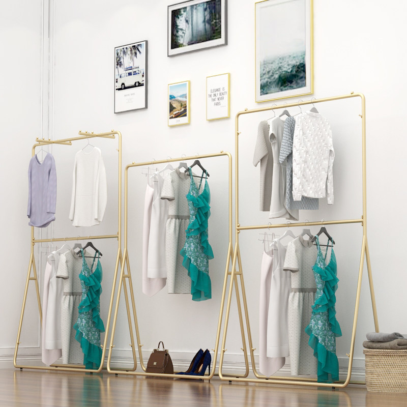 服装店展示架落地式金色女装店货架中岛双层童装网红纳米金挂衣架