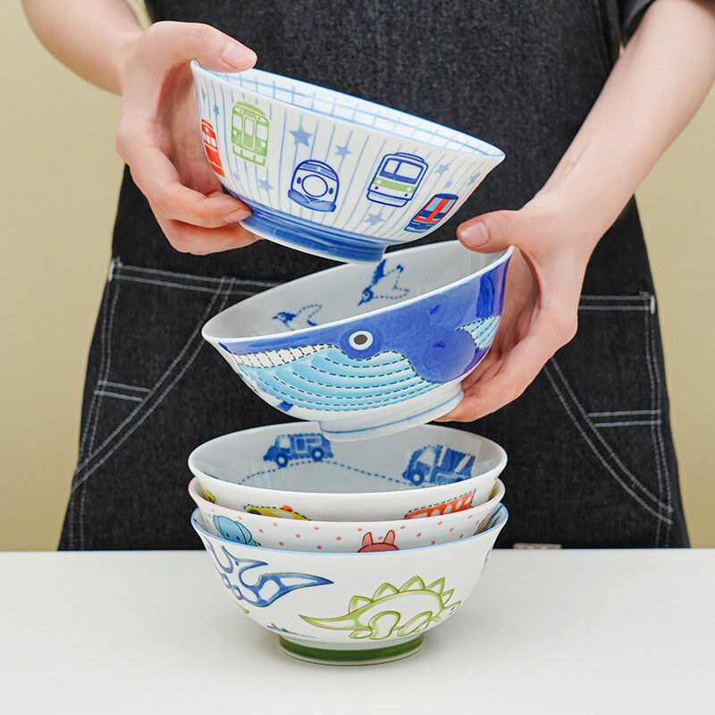 美浓烧卡通陶瓷猫咪餐具吃饭碗家用碗碟菜盘子釉下彩儿童面碗