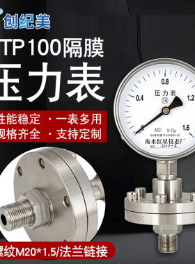 不锈钢隔膜压力表YTP100膜片式法兰连接水气压防堵耐腐蚀M20*1.5