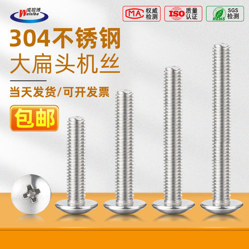 304不锈钢大扁头螺丝螺栓扁圆头十字螺丝伞头圆头机丝M3M4M5M6M8
