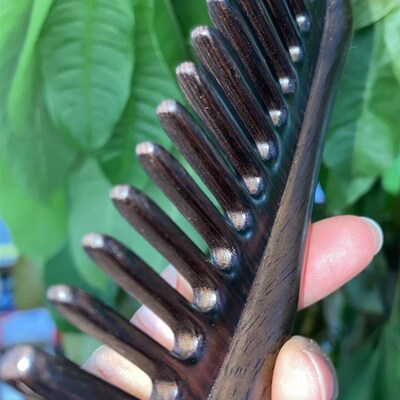 黑檀无炳月梳宽齿直发短发卷发按摩梳头黑檀好用随身便携好梳子