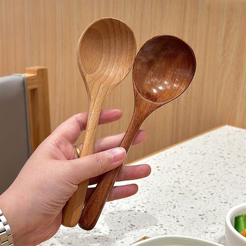 日式餐勺!原木制汤勺吃饭家用泡面干饭盛汤吃播嗦粉喝粥木头勺子