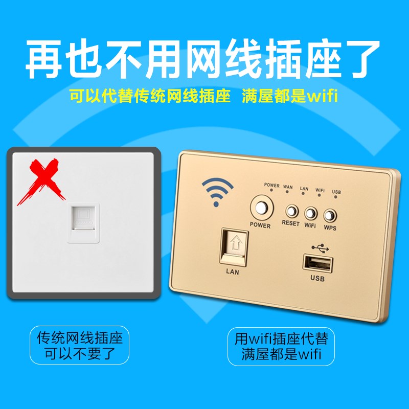 118型墙壁无线路由器wifi智能家居多功能充电酒店电脑插座300M