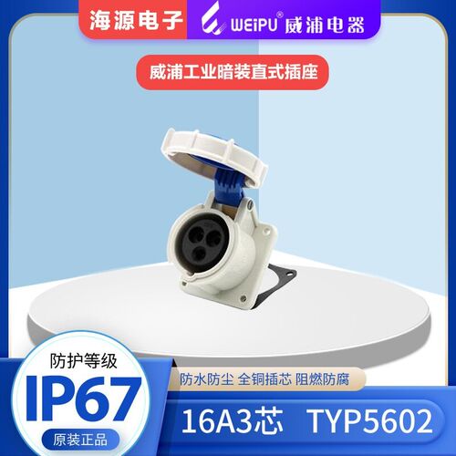WEIPU威浦TYP5602 防水工业暗装直式插座 16A3芯 220V IP67