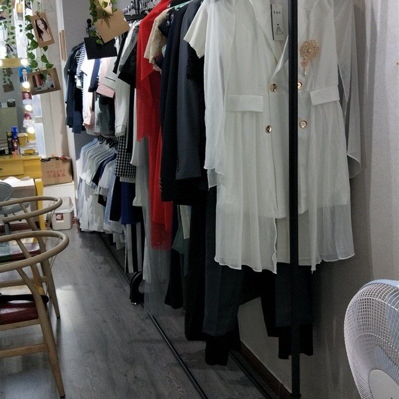 新款铁艺实木服装店衣架展示架落地式复古男女装货架中岛衣服架子