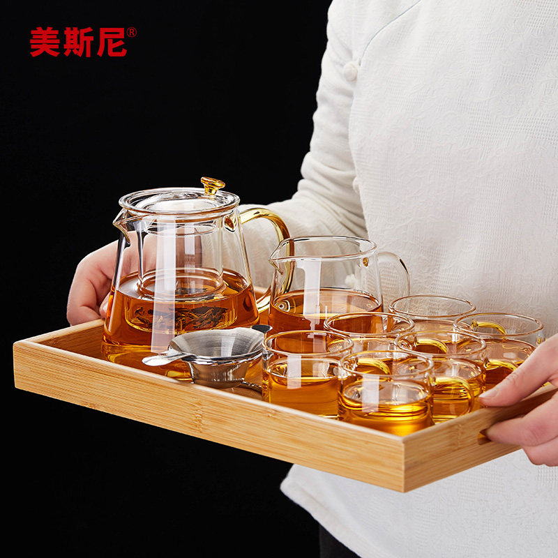 玻璃茶具套装大小号家用泡茶壶办公室功夫茶器喝茶杯子带茶盘茶滤