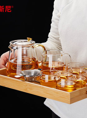 玻璃茶具套装大小号家用泡茶壶办公室功夫茶器喝茶杯子带茶盘茶滤