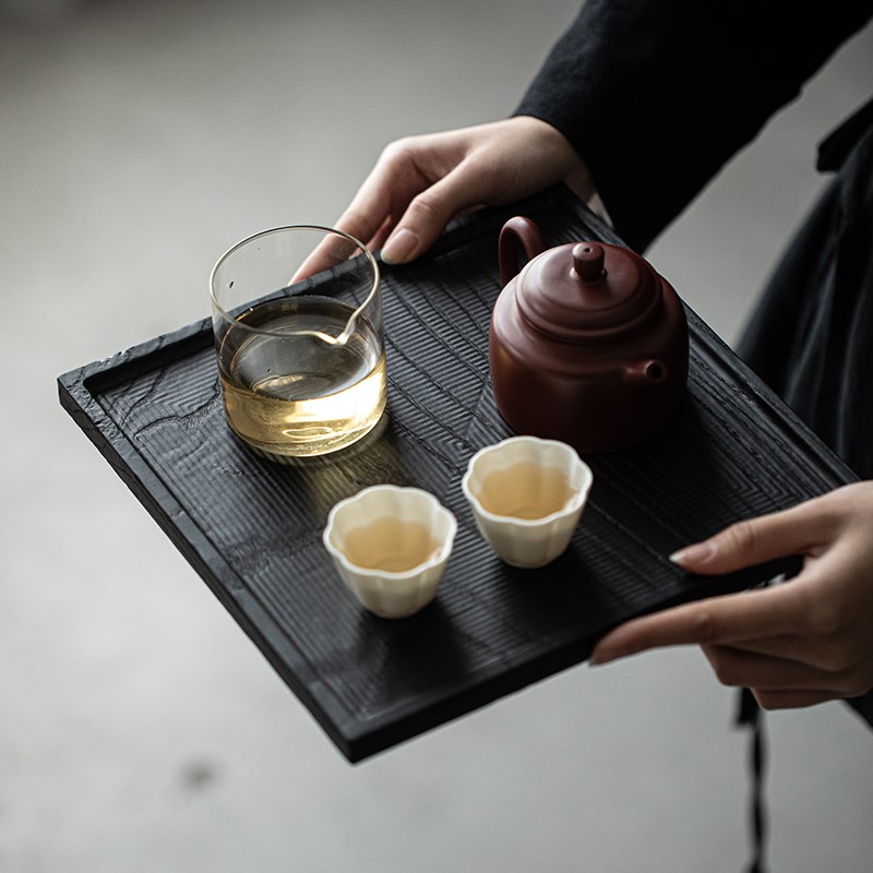 清山胡同中式干泡盘炭烧白蜡木实木托盘茶盘复古手工壶承茶道配件