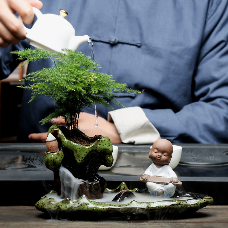 陶瓷花器花瓶禅意摆件客厅桌面盆景创意装饰 茶室茶道香薰炉倒流