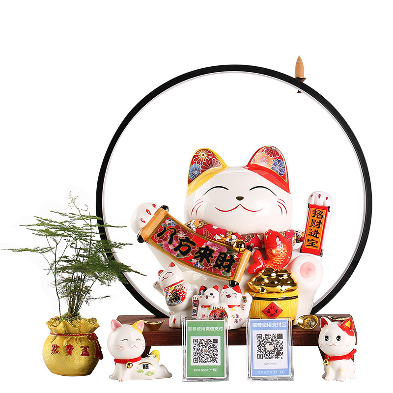 店铺开业招财礼品招财猫大小号电动招手收银台二维码语音播报摆件