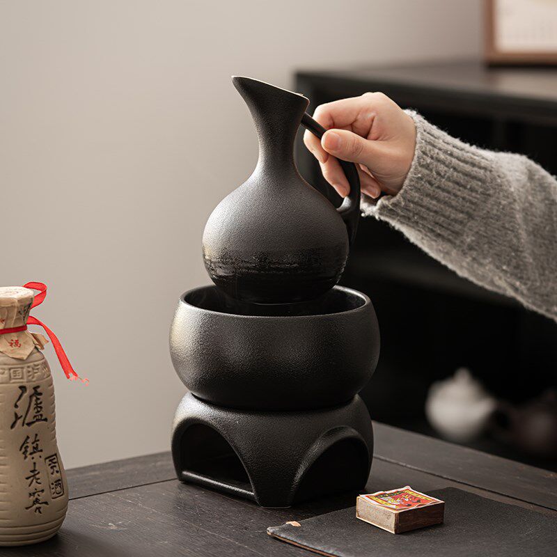 温酒壶家用烫酒黄酒清壶酒电加热中式复古黑陶温酒器酒具套装定制