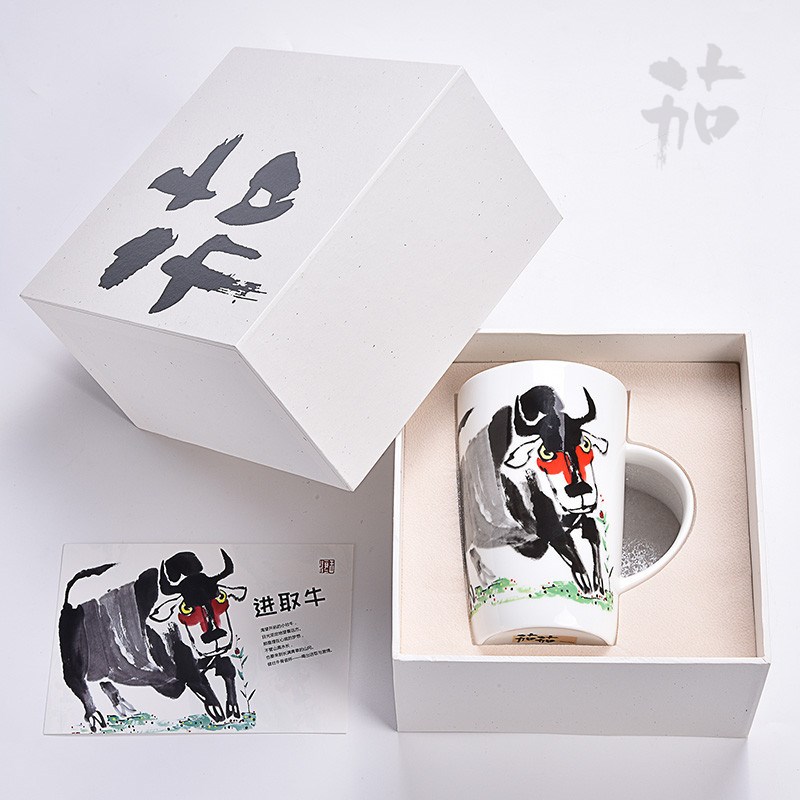 炒gu好彩头红牛生肖牛杯子大容量高温骨瓷马克杯礼盒装送领导礼品