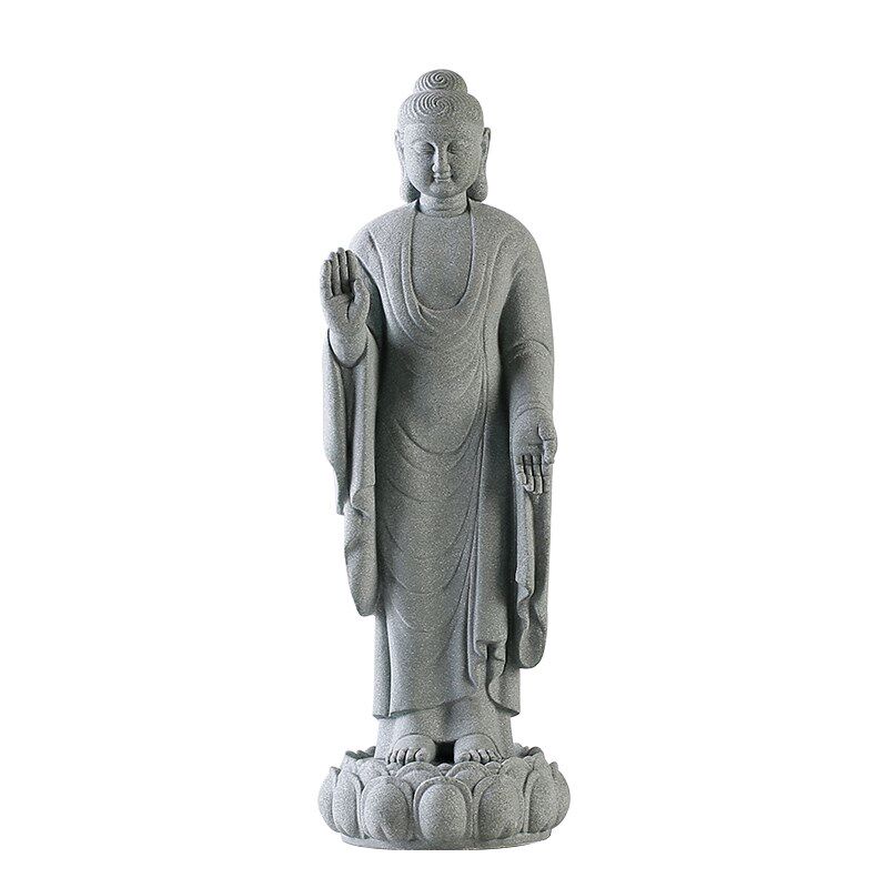 禅意新中式莲花台无畏如来大号佛像摆件家居玄关复古桌面造景装饰