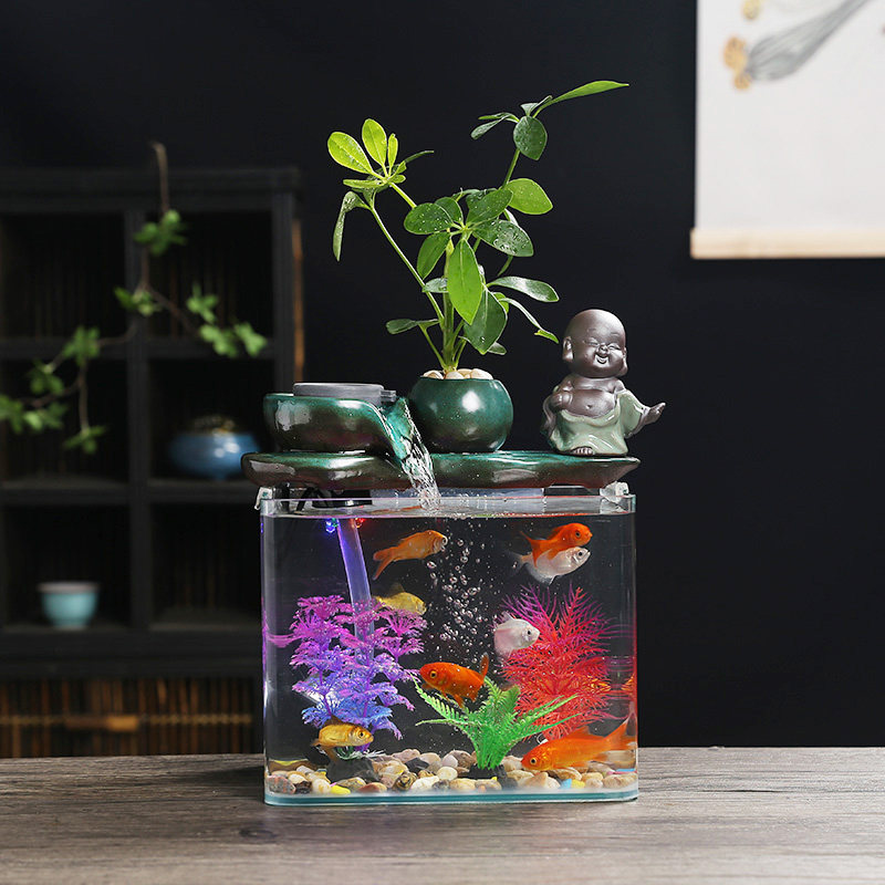 流水循环鱼缸摆件喷泉加湿器客厅办公室招财创意玻璃鱼缸开业礼品