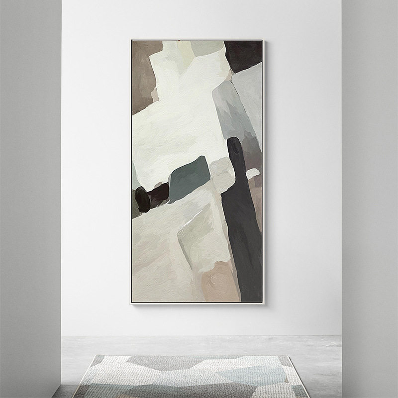 北欧挂画大尺寸竖版玄关背景装饰画过道单幅挂画样板间灰色抽象画