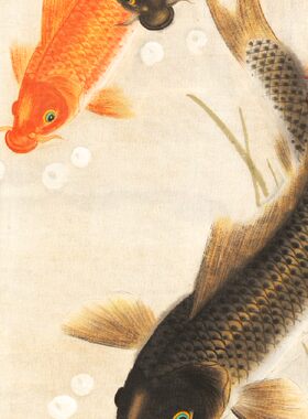吴青霞 九鲤图轴 国画 画心装饰画 名人字画宣纸高清微喷画芯