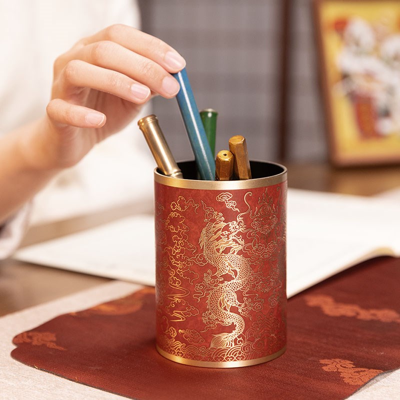朱炳仁铜 辰龙纳福笔筒文房书桌教师节礼物创意办公笔桶桌面文具