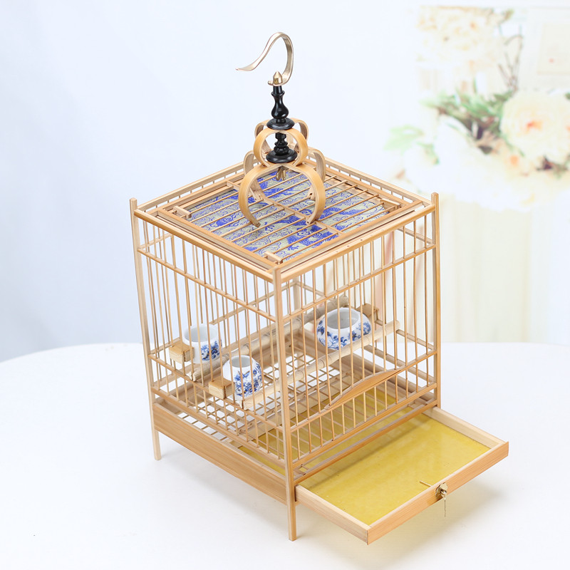 绣眼鸟笼竹鸟笼文鸟芙蓉金青小型鸟斗四方竹皮抛光抽屉手工老竹笼