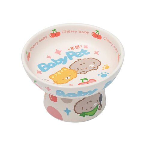芝小麻童趣满满年糕高脚猫碗加高保护颈椎猫食盆猫粮碗陶瓷宠物碗