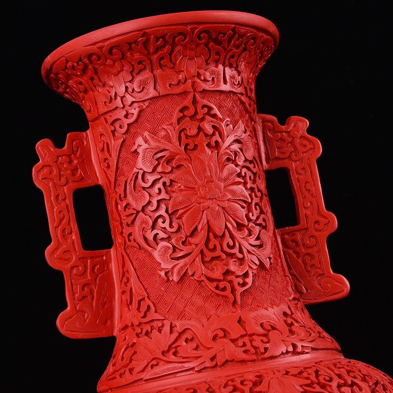 元旦扬州漆器龙瓶摆件装饰品家居剔红雕漆脱胎工艺品仿古特色礼物