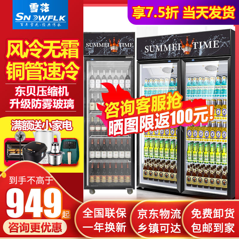 雪花大容量饮料柜立式冰箱冰柜玻璃单双门超市啤酒保鲜冷藏展示柜