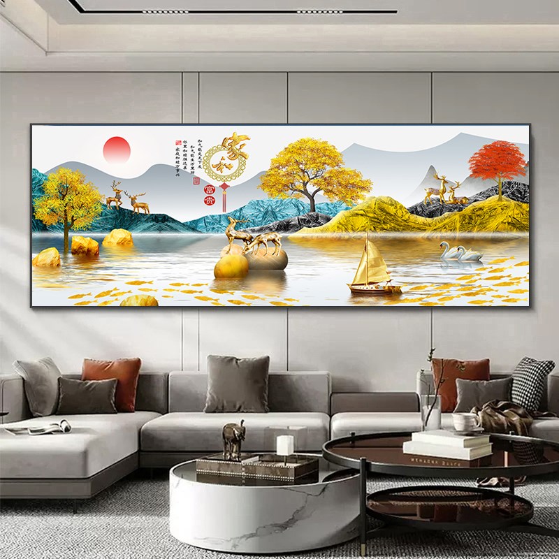新中式水晶烤瓷镶钻客厅装饰画沙发背景墙画挂画轻奢大气新款壁画