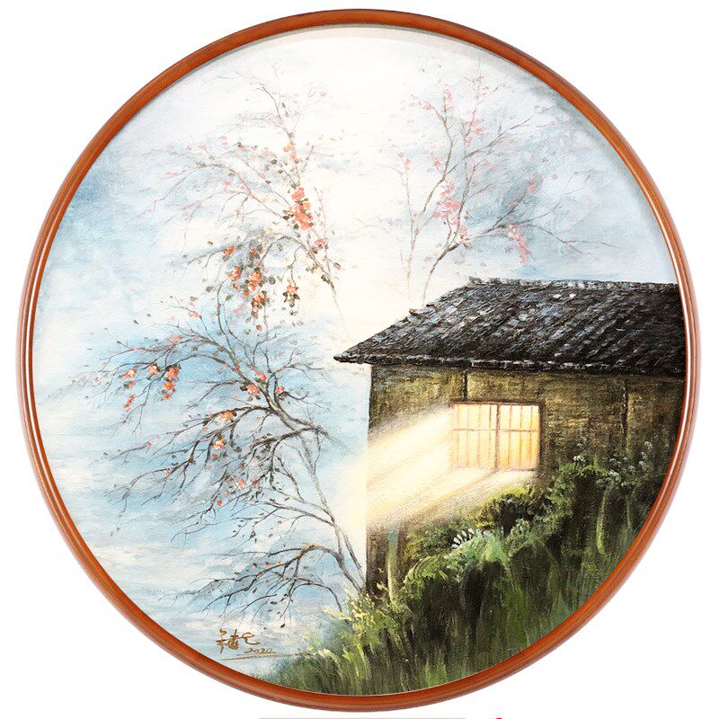 圆形画框新中式实木装饰框装裱框十字绣油画国画书法相框挂墙边框